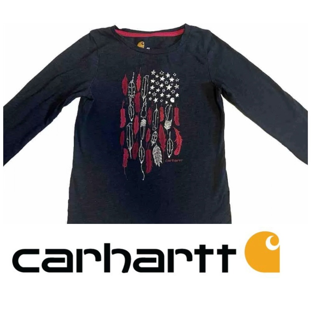 Carhartt Youth 6X (24") Girls Long Sleeve Feather American Flag Graphic Tee